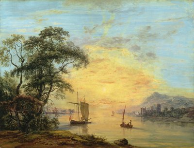 Ein walisisches Sonnenuntergangs-Flusslandschaft, ca. 1775-1800 von Paul Sandby